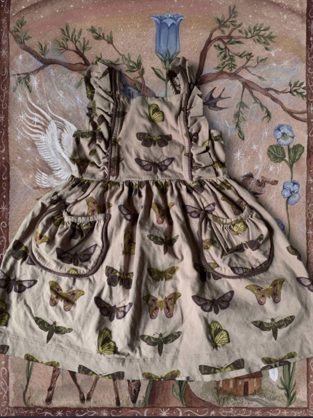 Kate Quinn Butterfly Print Ruffle Strap Kids Dress